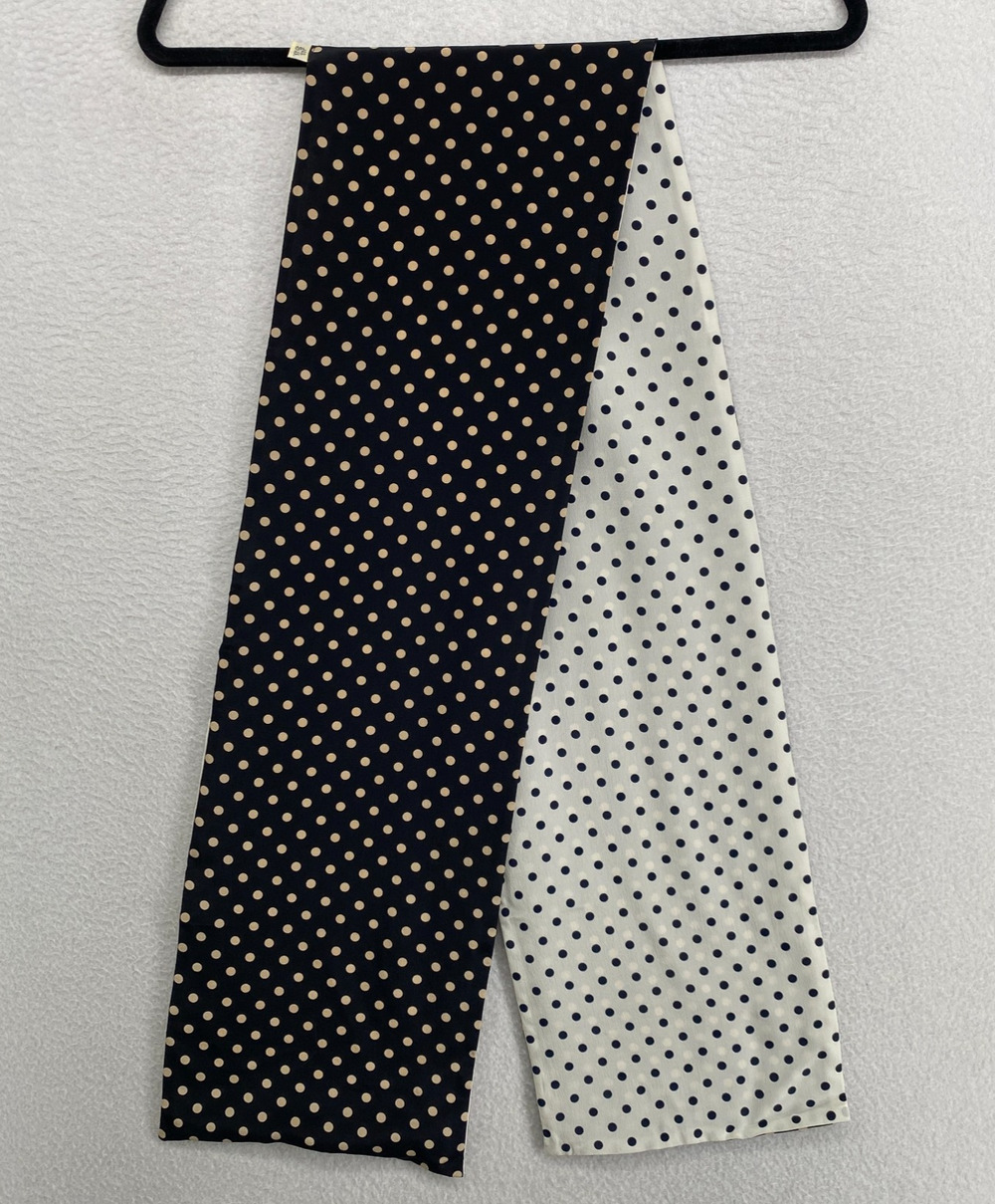Vintage SILK Scarf Polka Dot Opera Unisex Wrap Black White 8 x 49 in Vintage